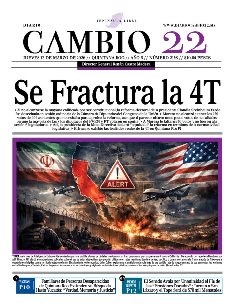 Portada de Diario Cambio 22 (portada) del jueves, 12 de marzo de 2026