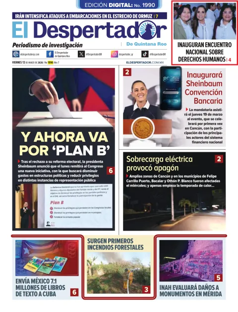 Portada de El Despertador de Quintana Roo del viernes, 13 de marzo de 2026