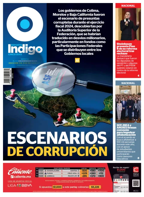 Portada de Reporte Indigo Nacional del viernes, 13 de marzo de 2026