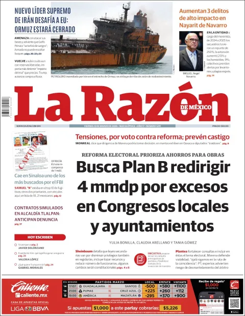Portada de La Razon del viernes, 13 de marzo de 2026
