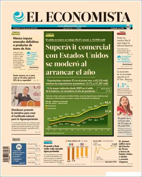 Portada de El Economista del viernes, 13 de marzo de 2026