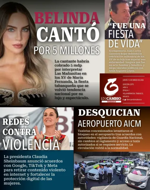 Portada de En Cambio - Tabasco (portada) del jueves, 12 de marzo de 2026