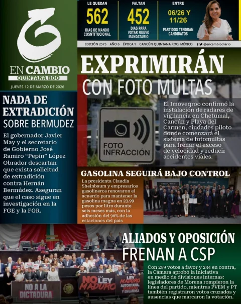 Portada de En Cambio - Quintana Roo (contraportada) del jueves, 12 de marzo de 2026