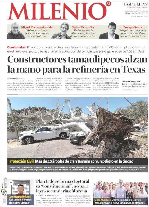 Portada de Milenio Tamaulipas del viernes, 13 de marzo de 2026