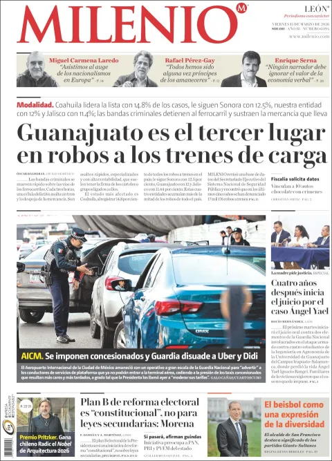 Portada de Milenio Leon del viernes, 13 de marzo de 2026