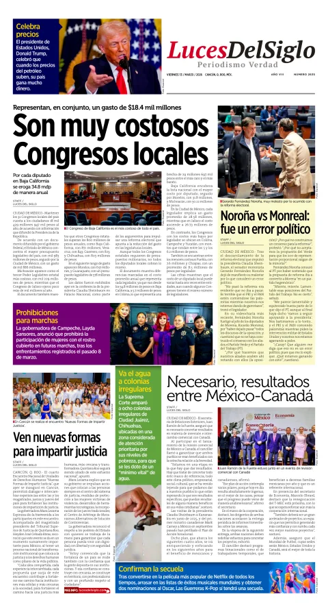 Portada de Luces del Siglo del viernes, 13 de marzo de 2026