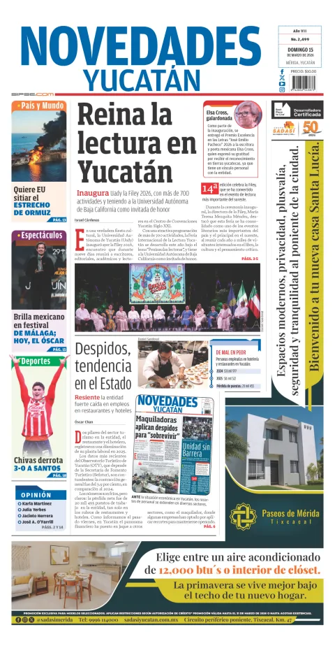 Portada de Novedades Yucatan