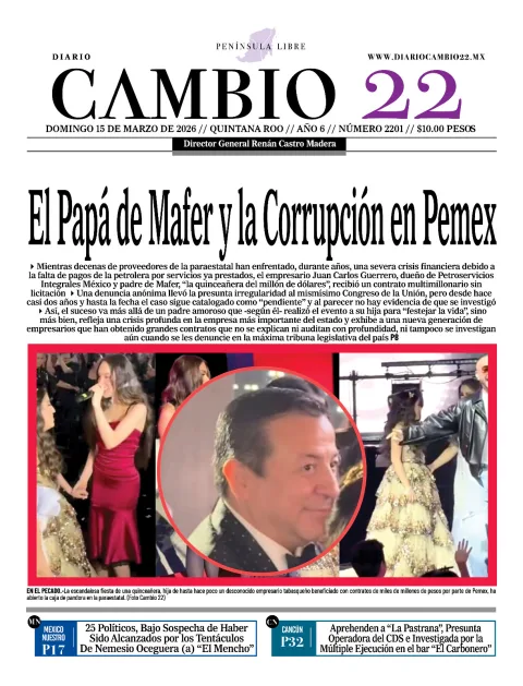Portada de Diario Cambio 22 (contraportada)