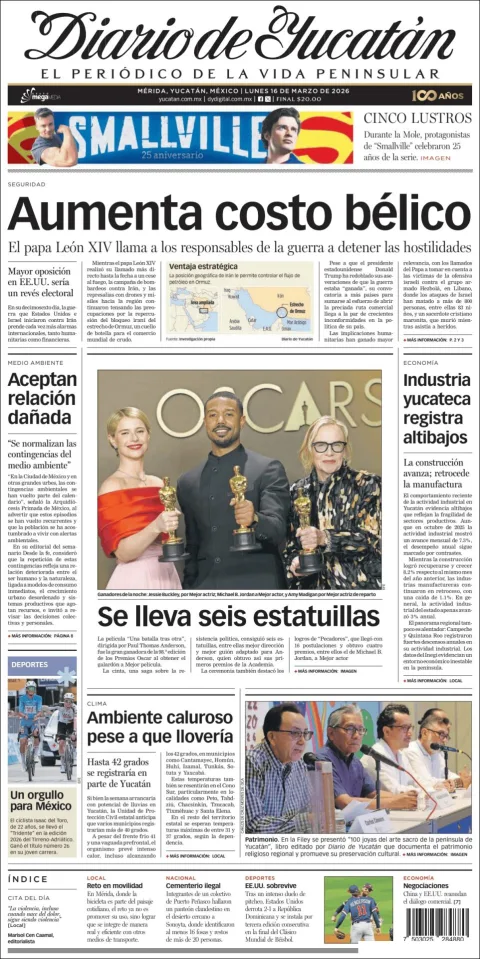 Portada de Diario de Yucatán del lunes, 16 de marzo de 2026
