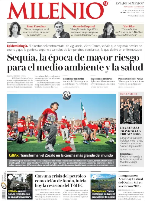 Portada de Milenio Edo de Mexico del lunes, 16 de marzo de 2026