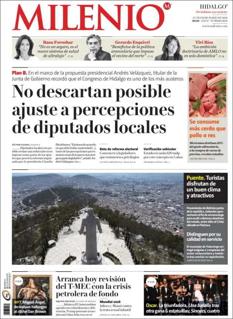 Portada de Milenio Hidalgo del lunes, 16 de marzo de 2026