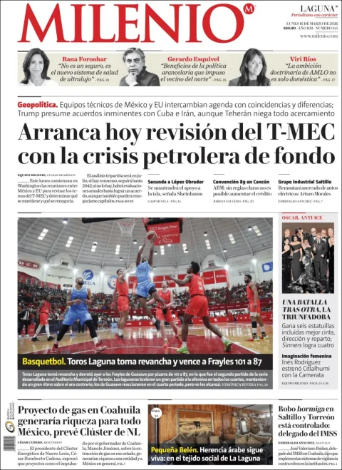 Portada de Milenio Laguna del lunes, 16 de marzo de 2026
