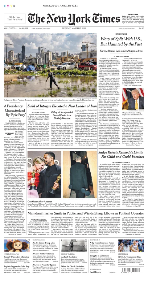 Portada de The New York Times (new York) del martes, 17 de marzo de 2026