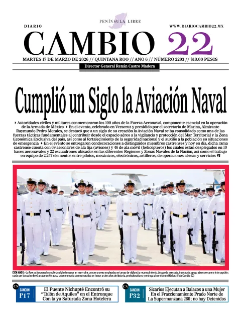 Portada de Diario Cambio 22 (contraportada) del martes, 17 de marzo de 2026