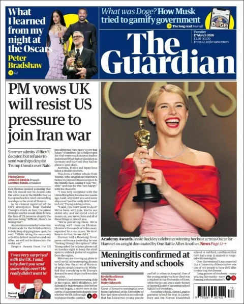 Portada de The Guardian (reino Unido) del martes, 17 de marzo de 2026