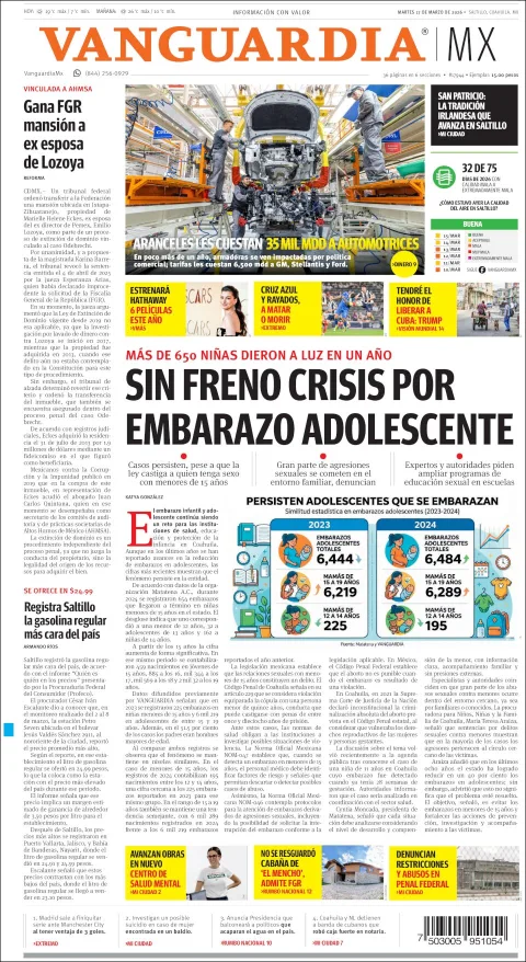 Portada de Vanguardia del martes, 17 de marzo de 2026