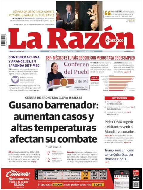 Portada de La Razon del martes, 17 de marzo de 2026