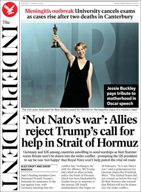 Portada de The Independent del martes, 17 de marzo de 2026