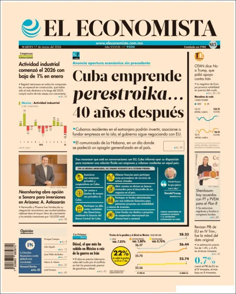 Portada de El Economista del martes, 17 de marzo de 2026