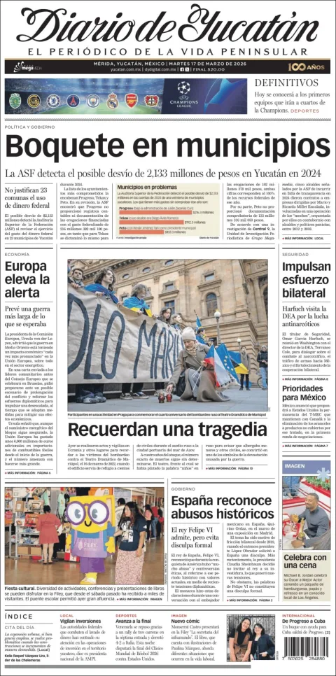 Portada de Diario de Yucatán del martes, 17 de marzo de 2026