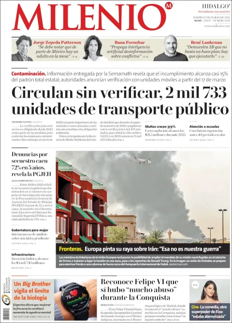Portada de Milenio Hidalgo del martes, 17 de marzo de 2026