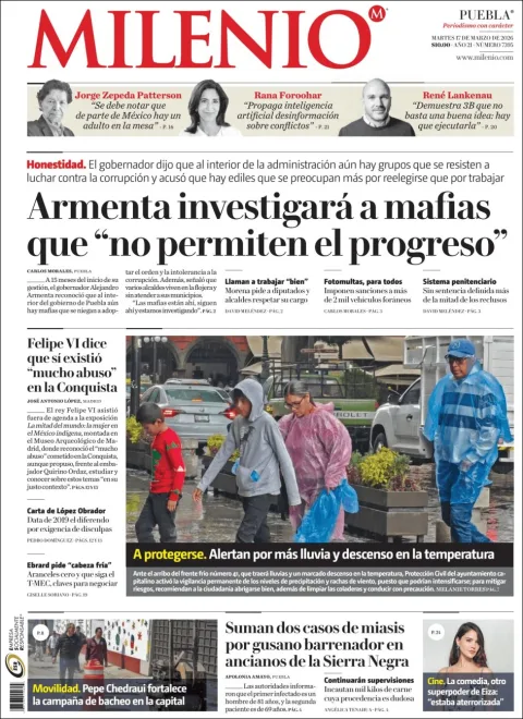 Portada de Milenio Puebla del martes, 17 de marzo de 2026