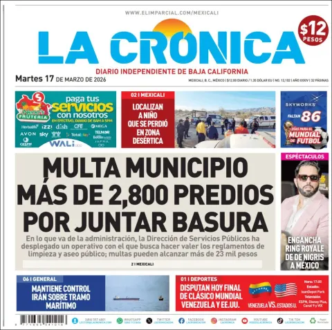 Portada de La Cronica del martes, 17 de marzo de 2026