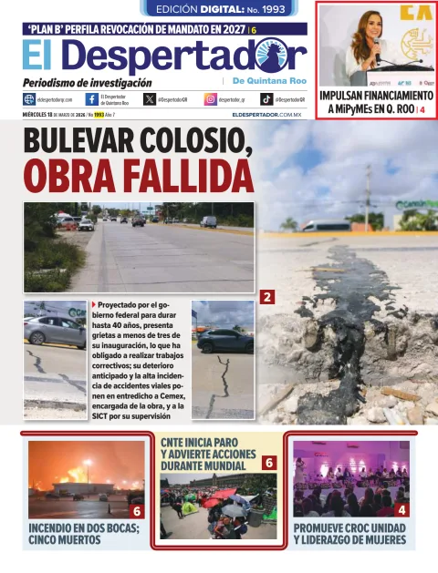 Portada de El Despertador de Quintana Roo del miércoles, 18 de marzo de 2026