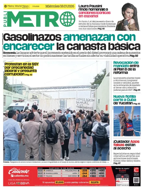 Portada de Publimetro Merida del miércoles, 18 de marzo de 2026