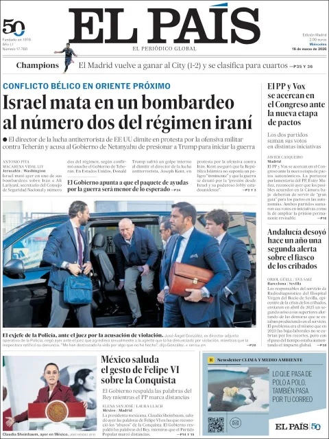 Portada de El Pais del miércoles, 18 de marzo de 2026