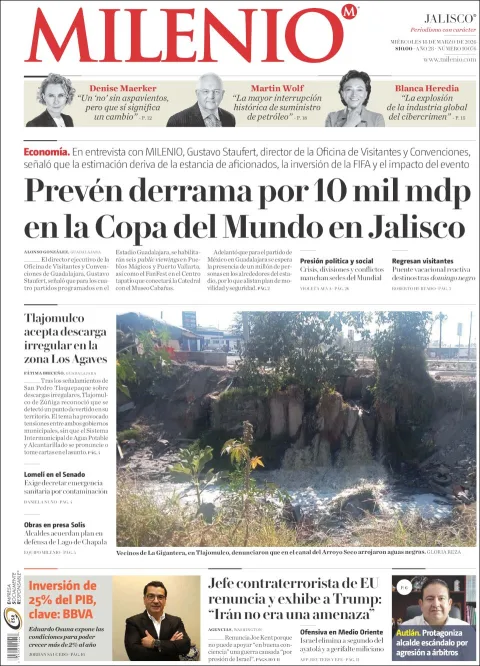 Portada de Milenio Jalisco del miércoles, 18 de marzo de 2026