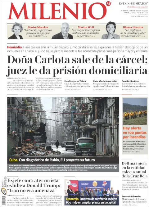Portada de Milenio Edo de Mexico del miércoles, 18 de marzo de 2026