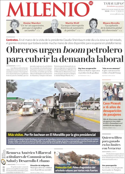 Portada de Milenio Tamaulipas del miércoles, 18 de marzo de 2026