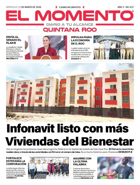 Portada de El Momento Quintana Roo del miércoles, 18 de marzo de 2026
