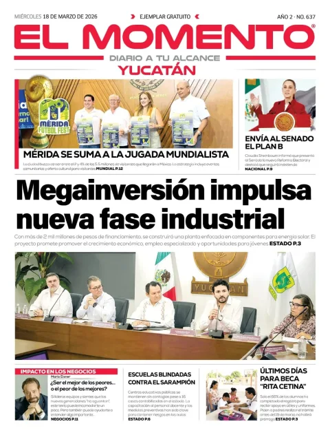 Portada de El Momento Yucatan del miércoles, 18 de marzo de 2026