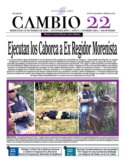 Portada de Diario Cambio 22 (portada) del miércoles, 18 de marzo de 2026