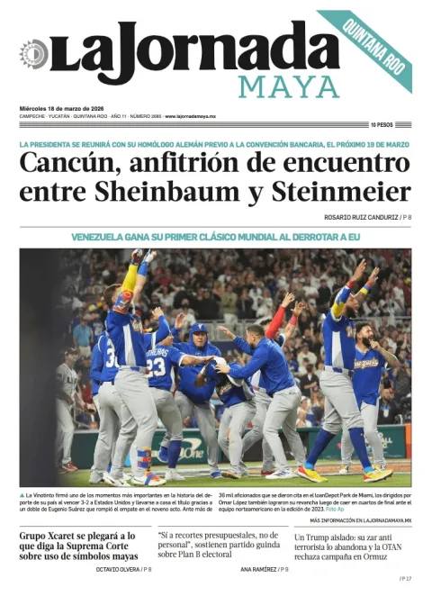 Portada de La Jornada Maya Quintana Roo del miércoles, 18 de marzo de 2026