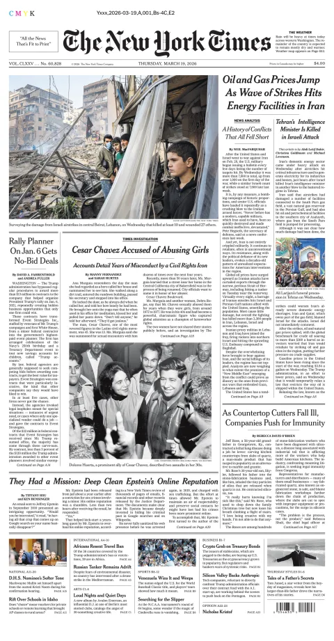 Portada de The New York Times (national) del jueves, 19 de marzo de 2026