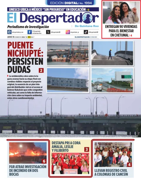 Portada de El Despertador de Quintana Roo del jueves, 19 de marzo de 2026