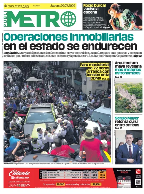 Portada de Publimetro Merida del jueves, 19 de marzo de 2026