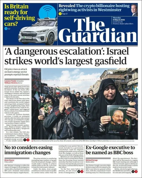 Portada de The Guardian (reino Unido) del jueves, 19 de marzo de 2026