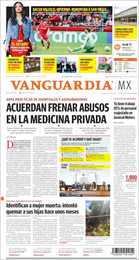 Portada de Vanguardia del jueves, 19 de marzo de 2026