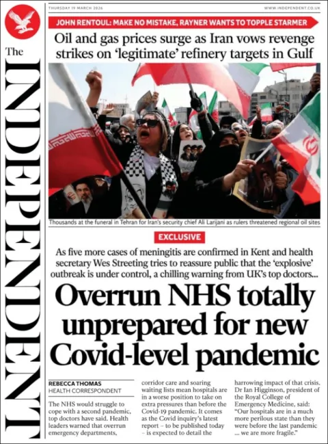 Portada de The Independent del jueves, 19 de marzo de 2026