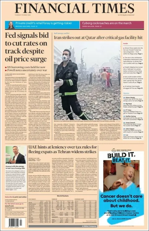 Portada de Financial Times del jueves, 19 de marzo de 2026