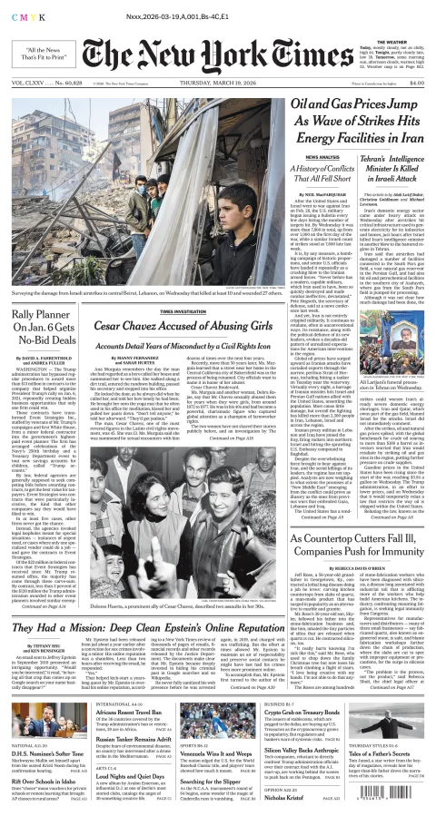 Portada de The New York Times (new York) del jueves, 19 de marzo de 2026