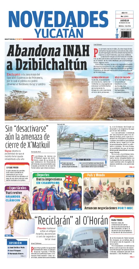 Portada de Novedades Yucatan del jueves, 19 de marzo de 2026