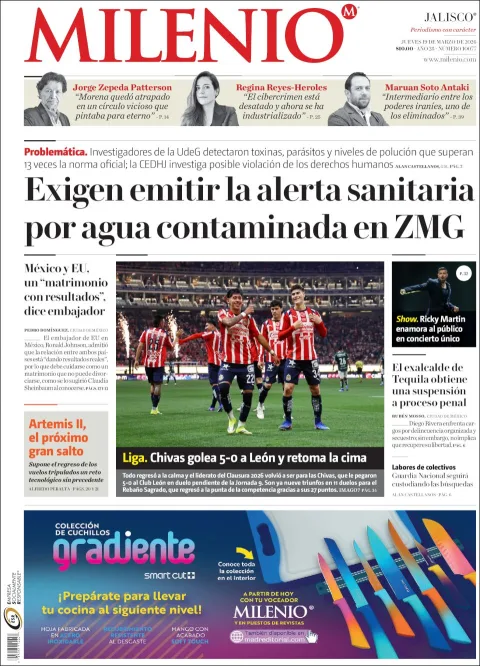 Portada de Milenio Jalisco del jueves, 19 de marzo de 2026