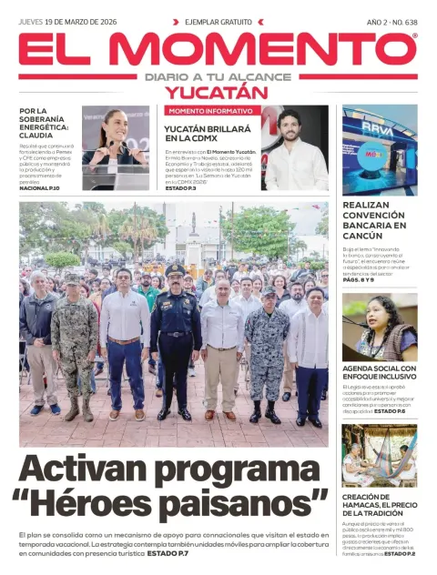 Portada de El Momento Yucatan del jueves, 19 de marzo de 2026