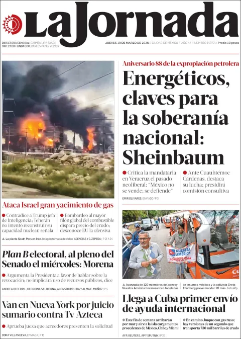 Portada de La Jornada del jueves, 19 de marzo de 2026