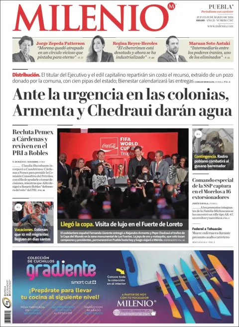 Portada de Milenio Puebla del jueves, 19 de marzo de 2026